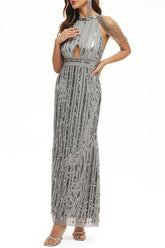 Vestidos de noche elegantes de celebridades con lentejuelas sólidas y patchwork con cuello redondo